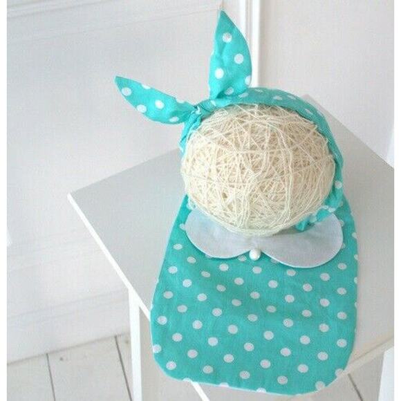 Magbaby Newborn Baby Girl Teal Polka Dot Cotton Handmade Bib & Headband Set - Picture 1 of 2